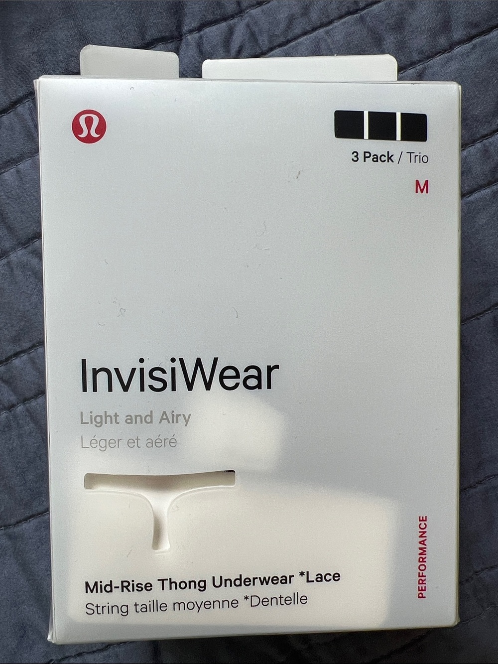 Lululemon Black Lace InvisiWear Mid-Rise Thong Underwear 3 Pack Size Medium NWT